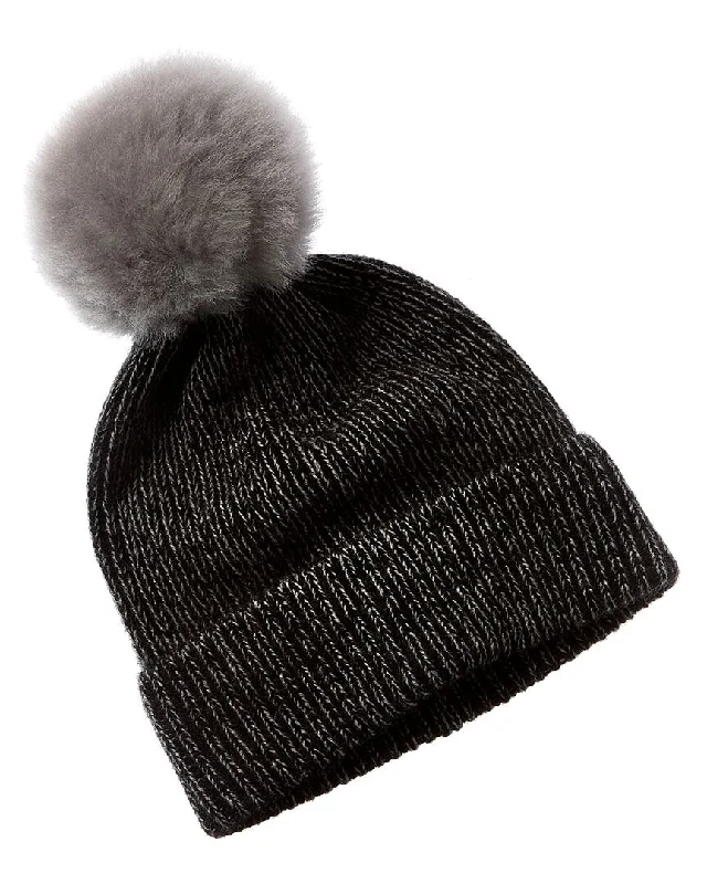 Amicale Cashmere Two-Tone Ribbed Cashmere Hat