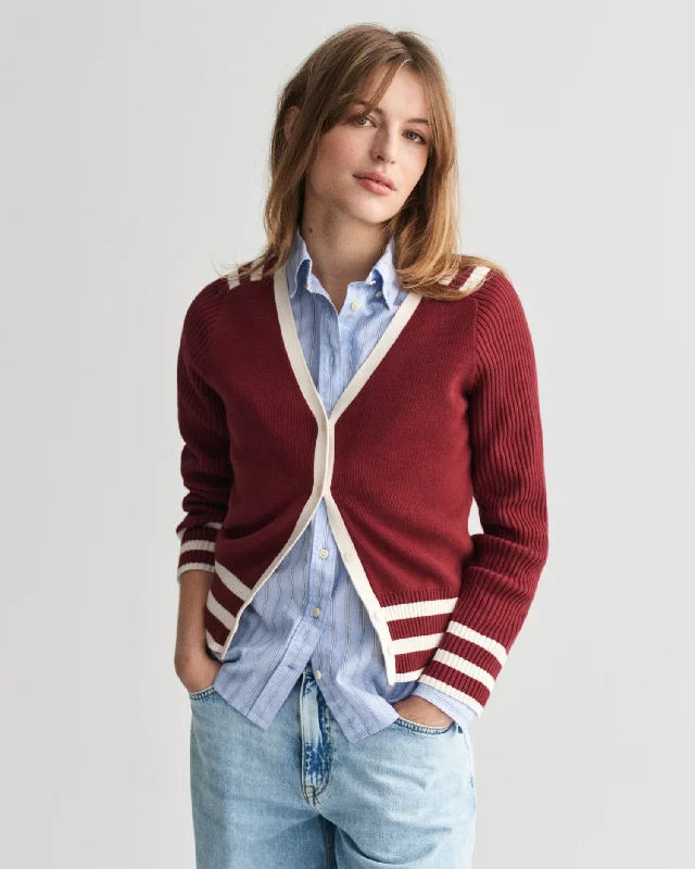 Gant Women Red Solid V-neck Full Sleeves Cardigan