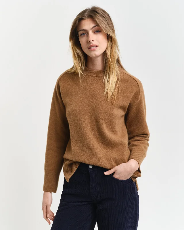 Gant Women Brown Solid Round Neck Full Sleeves Sweater