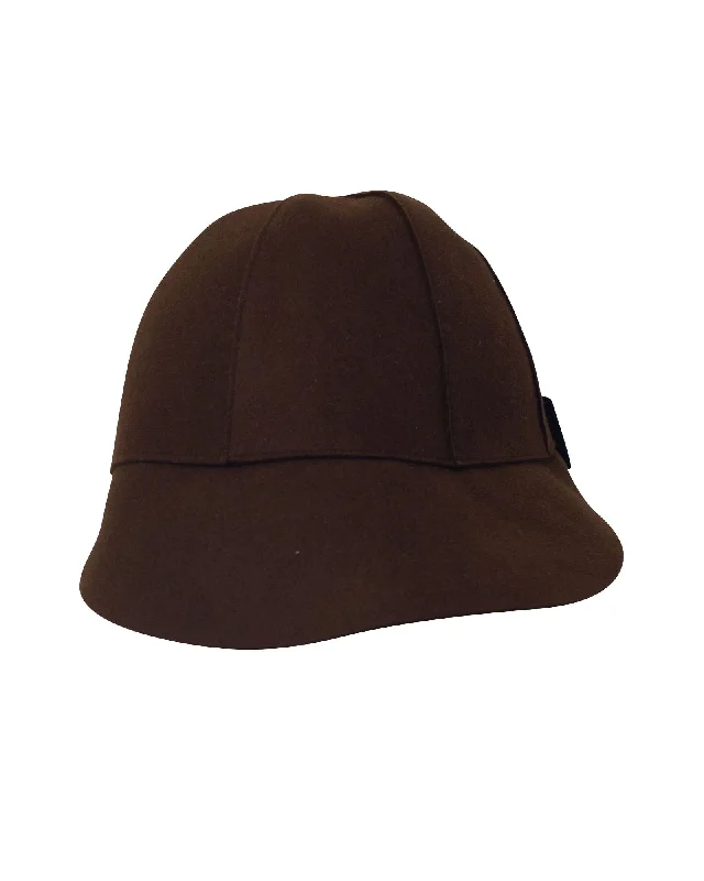 Miu Miu Cloche Hat with Ribbon in Brown Fur