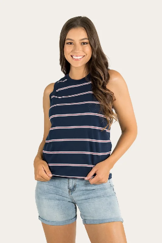 Dale Womens High Neck Tank - Navy / White