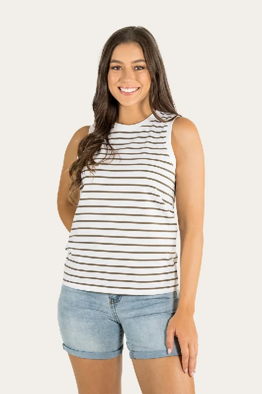 Dale Womens High Neck Tank - White & Khaki