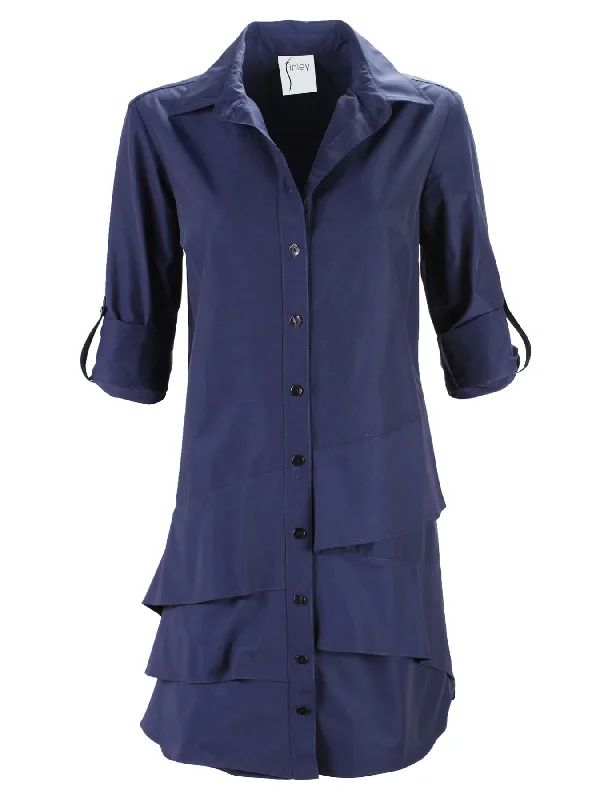 Jenna Dress Navy Crisp Cotton