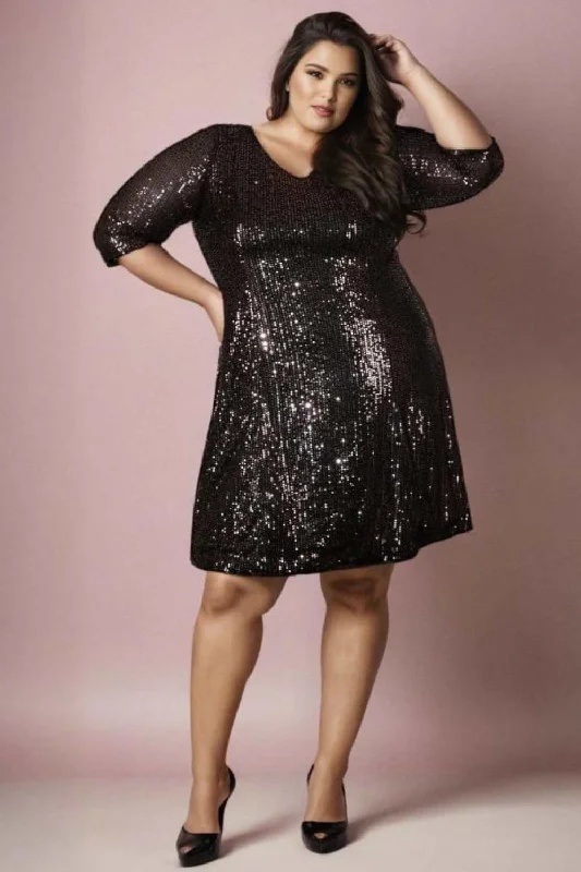 Plus Size Black Sequin Party Dress