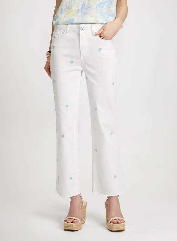 Embroidered Wide Leg Jeans