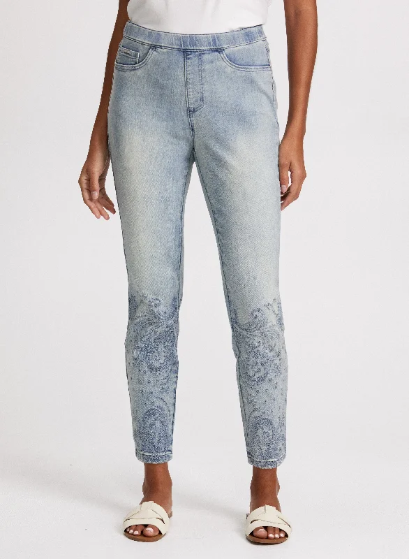 Paisley Embroidery Cropped Pants