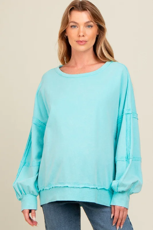 Aqua Raw Hem Detail Maternity Pullover Top