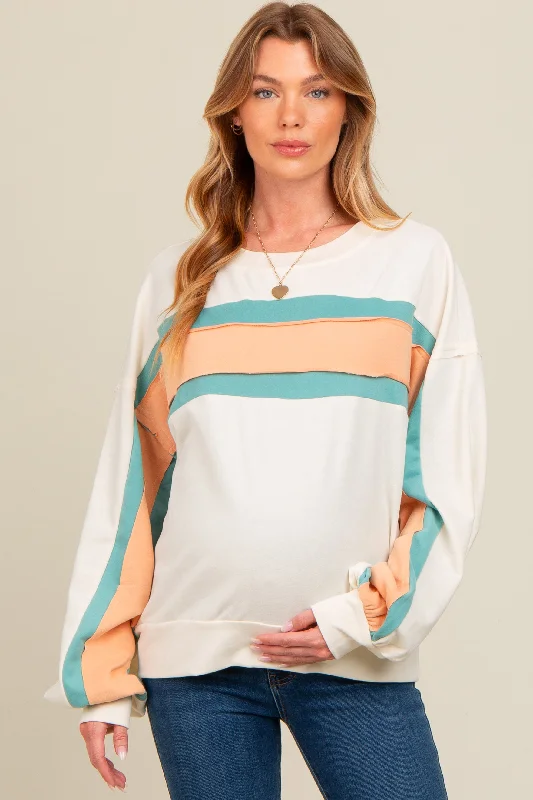 Cream Colorblock Maternity Pullover Top