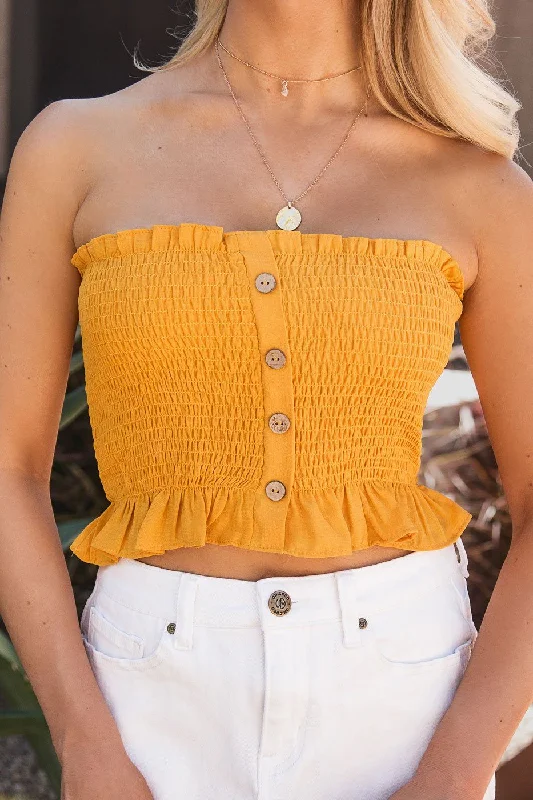 Hope Mustard Buttoned Crop Top