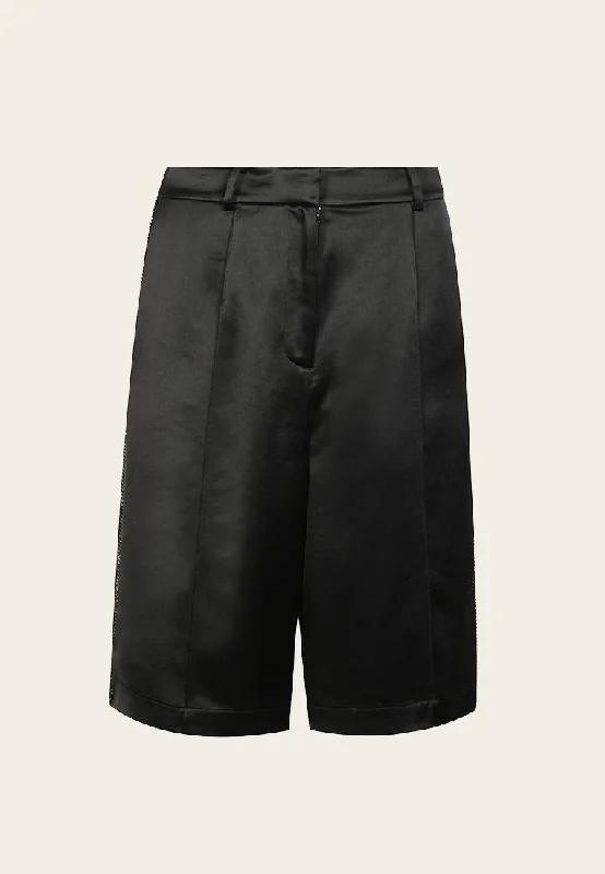 Black Satin Knee-length Shorts