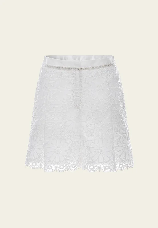 White Lace Pleated Shorts