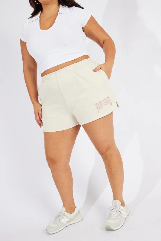 Beige Track Shorts High Waist