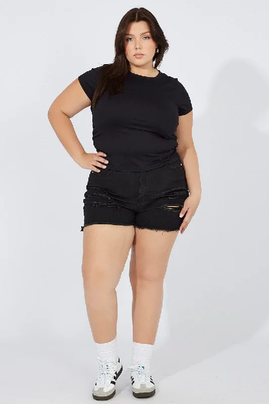 Black Relaxed Shorts High Rise