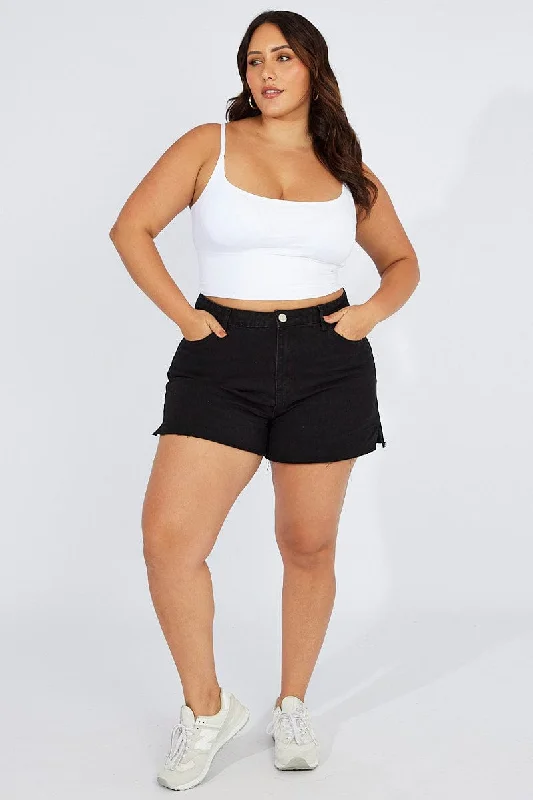 Black Relaxed Shorts Mid Rise