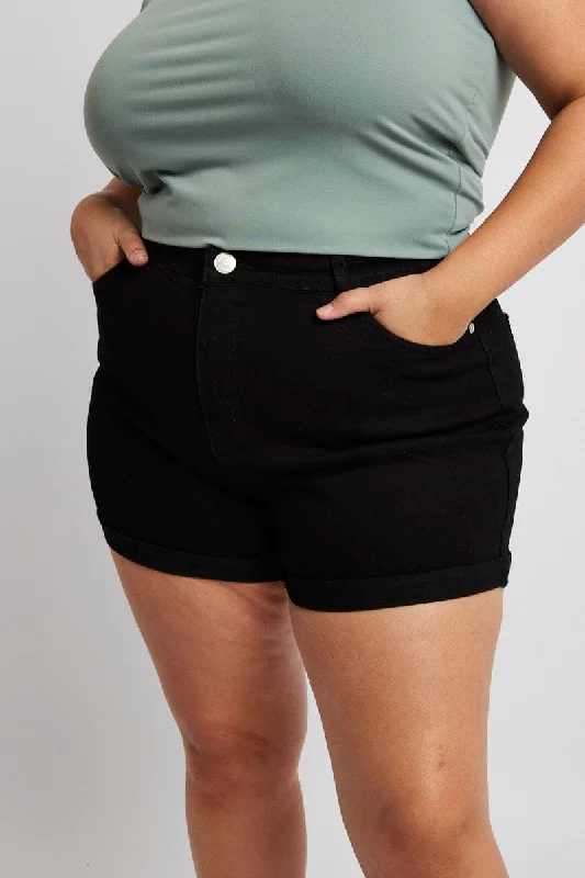 Black Skinny Shorts High Rise Stretch