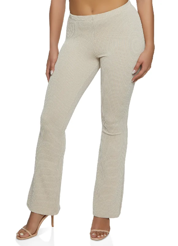 Ribbed Knit High Waist Boot Cut Pants