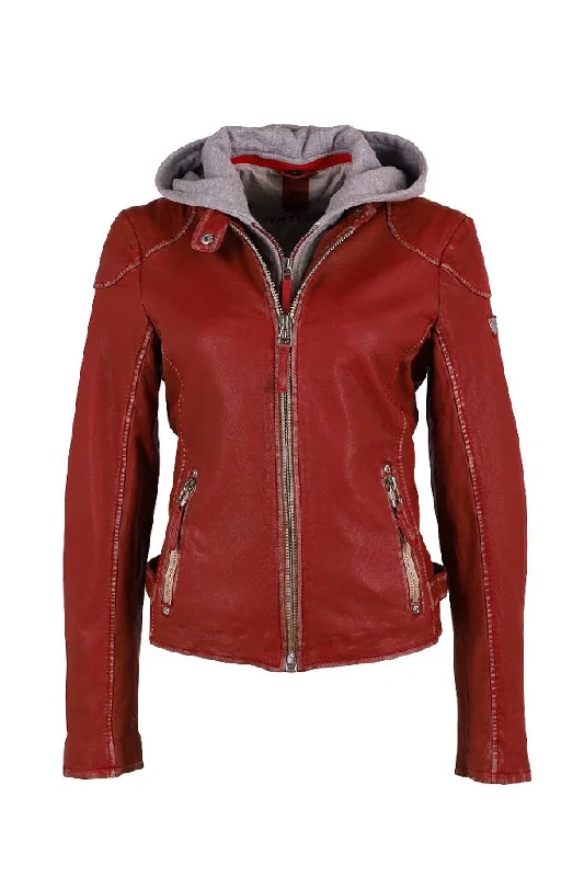 Finja Hooded Leather Jacket - Red