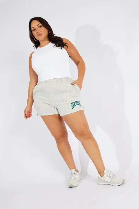 Grey Track Shorts High Waist