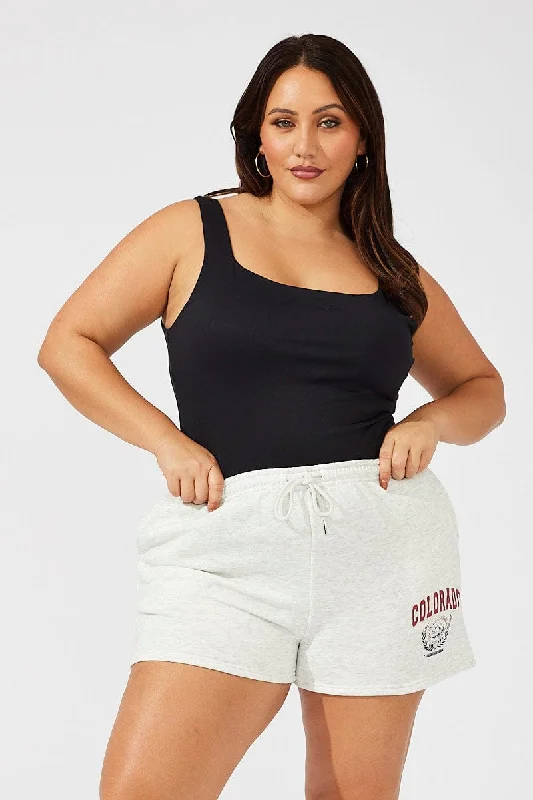 Grey Track Shorts High Waist