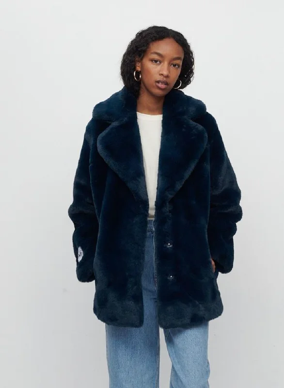 Heather Faux Fur Coat - Teal