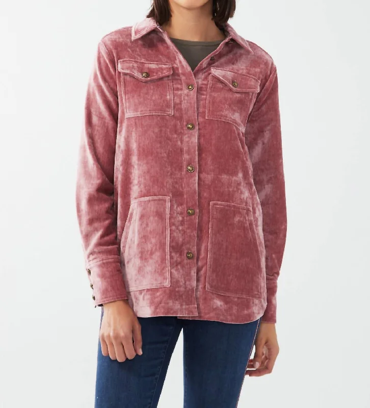 Long Sleeve Velvet Shacket In Rosewood