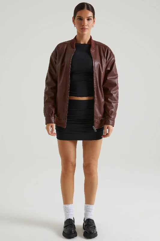 Faux Leather Jacket in Brown