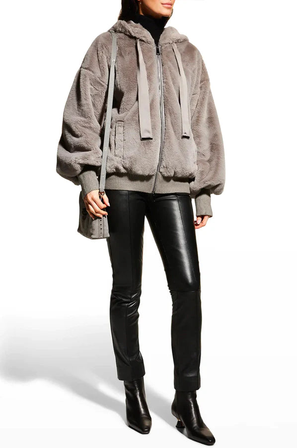 Onyx Hooded Faux Fur Coat - Slate Grey