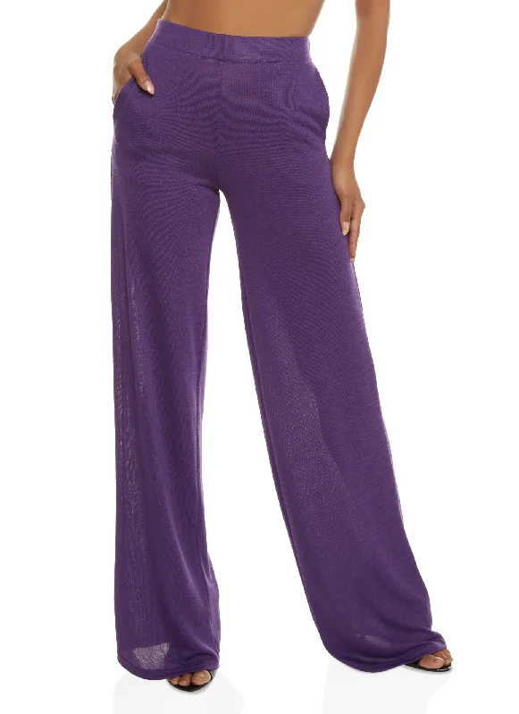 Daisy Solid Brushed Knit High Waisted Wide Leg Pants