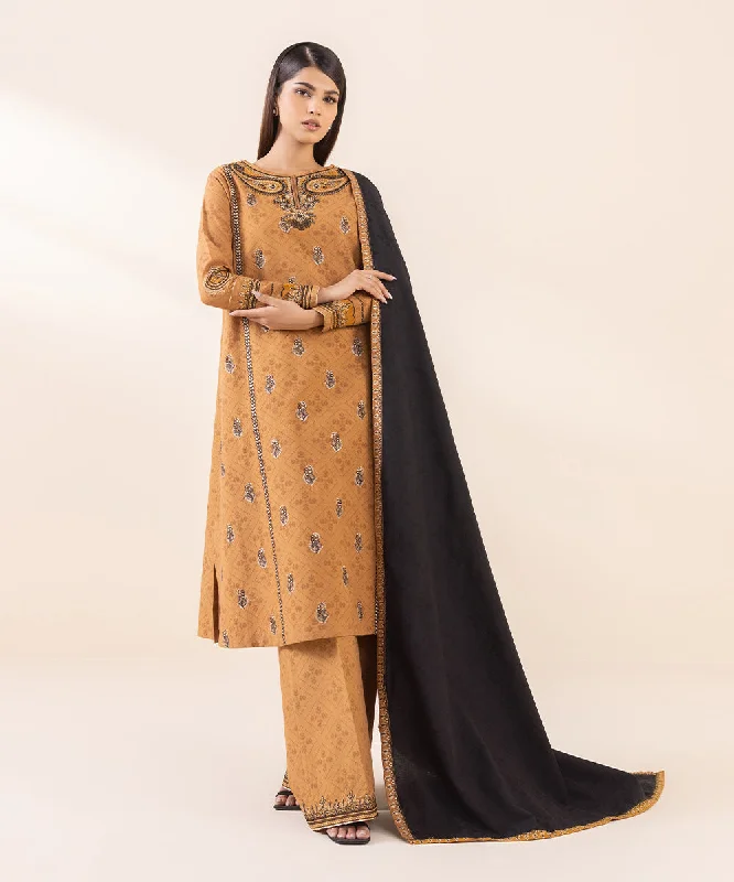 3 Piece - Embroidered Cotton Jacquard Suit