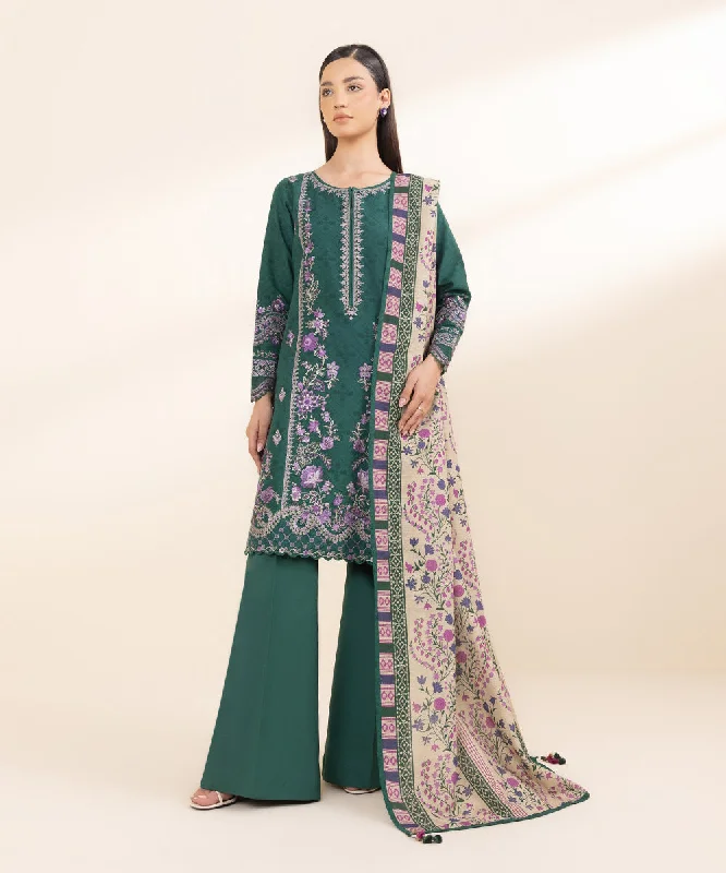 3 Piece - Embroidered Cotton Jacquard Suit