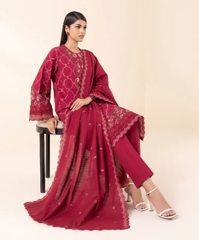 3 Piece - Embroidered Cotton Jacquard Suit