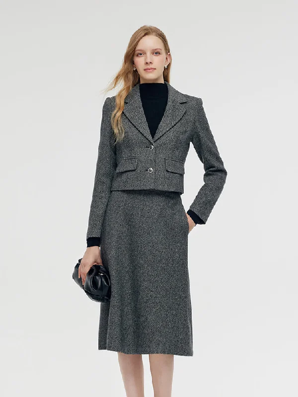 Washable Wool Crop Jacket And Half Skirt Two-piece Set