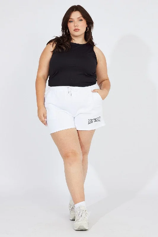 White Track Shorts High Waist