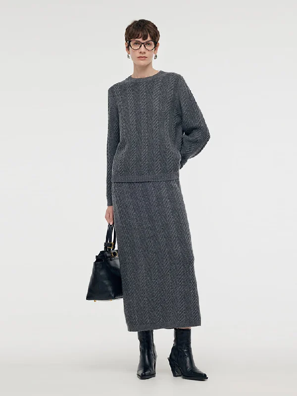 Wool Blend Sweater And Skirt Two-Piece Set