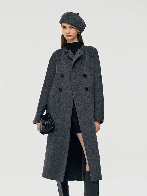 Wool Double-Breasted Women Overcoat With Beret