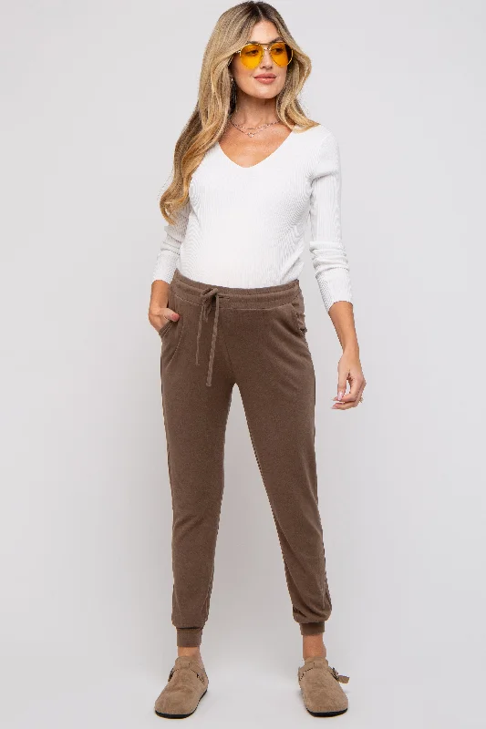 Mocha Ultra Soft Knit Drawstring Maternity Joggers