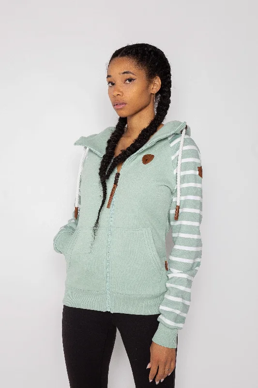 Hera Printed Stripe Sleeve Green Bay Full-Zip Hoodie