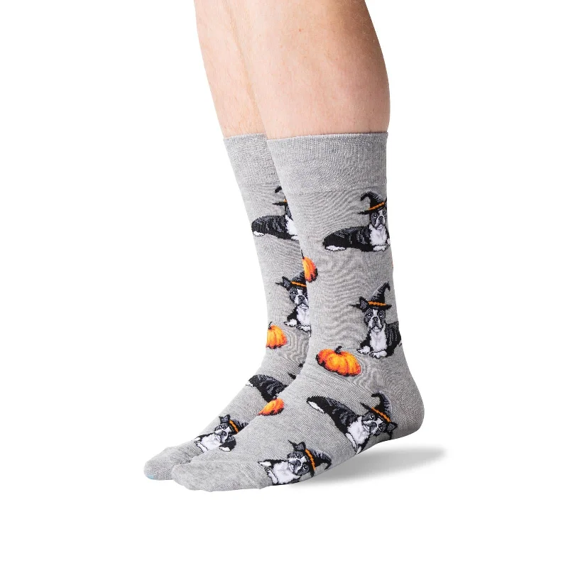 Hot Sox Mens Halloween Boston Terrier Crew Socks