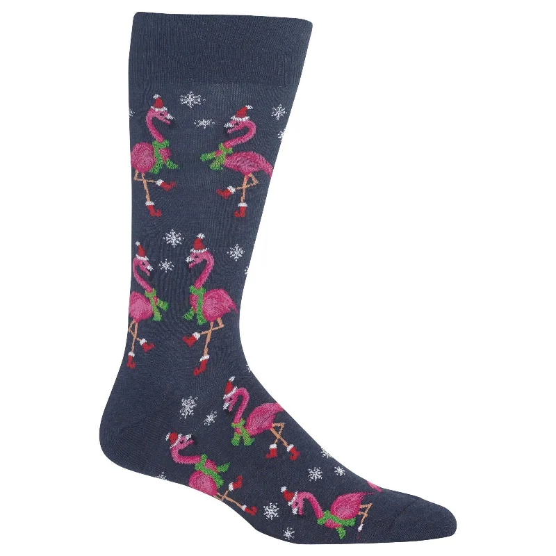 Hot Sox Mens Santa Flamingos Crew Socks