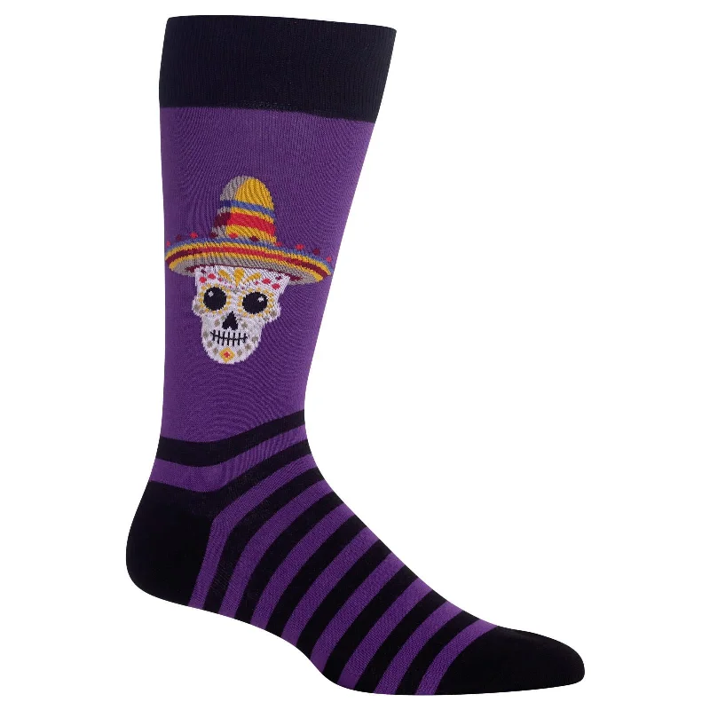 Hot Sox Mens Sombrero Sugar Skull Crew Socks