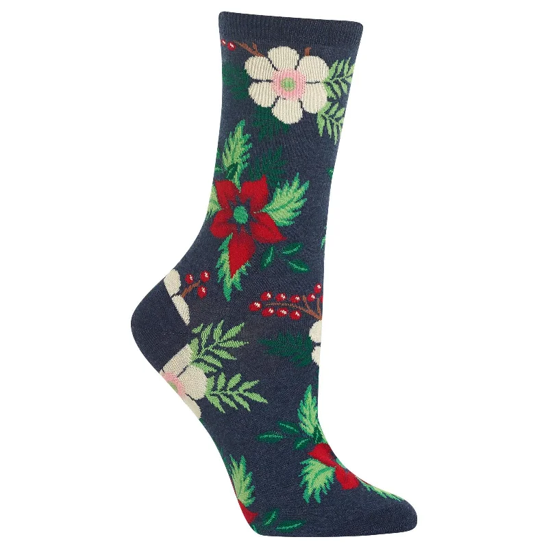 Hot Sox Womens Christmas Pointsettia Crew Socks