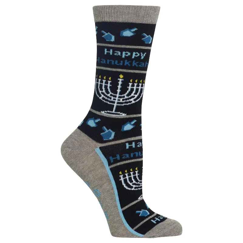 Hot Sox Womens Happy Hanukkah Non Skid Crew Socks